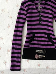 Cyflymder Woman Clothes Hoodie Y2k Stripe Pullover 2000s Goth Punk Vintage Winter hoodies High Street Sweatshirt Basics Harajuku Warm Tees