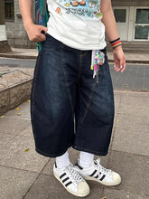 Cyflymder Summer Young Girl Curved Wide Leg Loose Denim Cropped Pants Women's Retro Calf-length Jeans Female High Waist Capris Pants