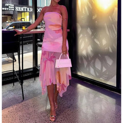 Cyflymder Women's Clothing Micro-transparent Splicing Backless Sexy Hip Skirt One-word Collar Slim Tube Top Long Dress