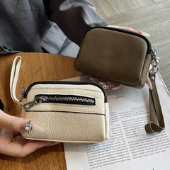 Cyflymder Fashionable Portable Large Capacity Leather Coin Purse Simple Design Double Zipper Handbag High End Mini Coin Wallet