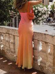 Cyflymder Elegant Floral Print Maxi Dress with Ruffle Hem and Adjustable Spaghetti Straps for Women s Summer Beach Party Wear