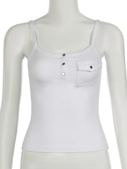 Cyflymder Casual Solid Pockets Camis Top Sexy Slim Slash Neck Sleeveless Tank Toops Women 2024 Summer Fashion Streetwear Ladies