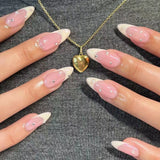 Cyflymder 24Pcs Detachable Almond False Nails with Pearl Decoration Elegant Designs French Fake Nails Full Nail Art Tips Press On Nails