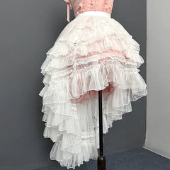 Cyflymder Gothic Lolita Style Lace Layer Jsk Princess Skirt for Women, Japanese, Korean, Kawaii, Cute Mesh Ruffles, Evening Party Skirt