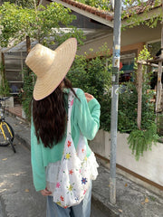 Cyflymder Ins Style Flower Embroidery Large Capacity Tote Bag Commuting Versatile One Shoulder Hand-held Canvas Bags