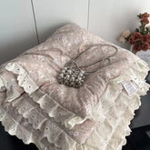 Cyflymder Lace Pure Cotton Quilt 200x230cm Comforter Thin Summer Floral Printed Double Layer Gauze Quilted Blanket Queen Size Bedding