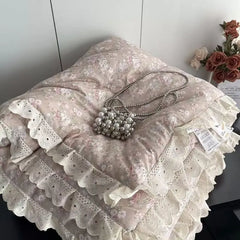 Cyflymder Lace Pure Cotton Quilt 200x230cm Comforter Thin Summer Floral Printed Double Layer Gauze Quilted Blanket Queen Size Bedding