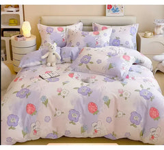 Cyflymder Kids Bedding Set 100% Cotton Cartoon Printed Duvet Cover +2pcs Pillowcase Soft Bed Linens Dormitory Bedroom Home Textile B87B