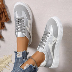 Cyflymder Spring New Thick Sole Women's Vulcanize Shoes Casual Womens Lace-Up White Flats Shoes Comfortable Wear-Resistant Ladies Sneakers