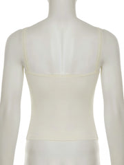 Cyflymder Casual Folds Lace Trim Camis Tops Slim Solid V-Neck Sleeveless Tank Tops Women 2025 Summer Fashion Streetwear Ladies