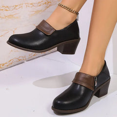 Cyflymder Elegant Women Thick High Heels 2025 Spring Pu Leather Plus Size Pumps New Waterproof Woman Non Slip Office Single Shoes