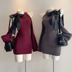 Cyflymder Sexy Bodycon Slim Knitted Dress Solid Elegant Short Party Dress Harajuku Y2k Fashion Dress Woman Chic Design