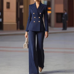 Cyflymder Fashion Autumn Winter Ladies Pant Suit Women Striped Female Business Work Wear Jacket Blazer and Trouser Formal 2 Piece Set