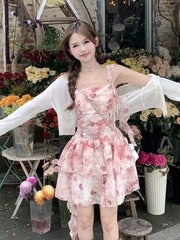 Cyflymder Summer New French Floral Holiday Beach Y2k Irregular Dresses Women Fashion Elegant Camisole Dress Sweet Evening Party Prom Gown