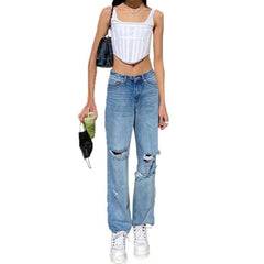 Cyflymder Spring New High Waist Hip Lift Ripped Jeans Women