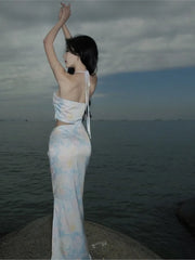 Cyflymder Dopamine Sexy Strapless Long Dress Sanya Wear A Hide-neck Rose Halter Seaside Holiday Dress