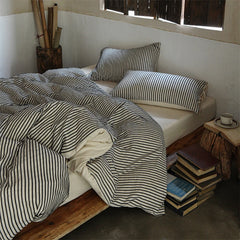 Cyflymder Linen Cotton Simple Stripes Jacquard Nordic Style Bedding Set Single Double Queen King Duvet Cover Flat/Fitted Sheet Pillowcase