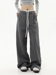 Cyflymder American Striped Wide Leg Pants Women High Waist Patchwork Vintage Trousers Casual Loose Female Retro Straight Pants New