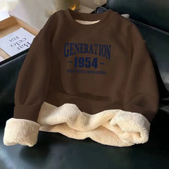 Cyflymder Women Hoodies Sweatshirt Letter Printing Lamb Velvet Thickened Street Warm Pullover Loose Crewneck Brown Hoodies Woman Clothing