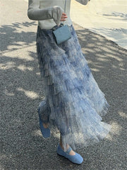 Cyflymder Elegant Floral Lace Maxi Skirt with High Waistband and Flowy Layers for Wedding Party Evening Prom Beachwear