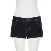 Cyflymder Basic Slim Big Pockets Denim Shorts Casual Low-Waisted Jeans Shorts Women Summer Elegant Fashion Streetwear Ladies