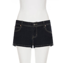 Cyflymder Basic Slim Big Pockets Denim Shorts Casual Low-Waisted Jeans Shorts Women Summer Elegant Fashion Streetwear Ladies