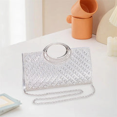 Cyflymder Luxury Crystal Embellished Clutch Purse with Detachable Chain Strap and Matching Hairband for Special Occasions