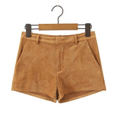 Cyflymder Retro Brown Faux Suede Shorts Women High Waist Casual Short Pants