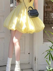 Cyflymder Woman Dress Square Collar Puff Short Sleeve Ruffles 2025 Summer Fashion Elegant Mini Dresses Sweet Female Casual