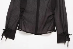 Cyflymder Women's Sexy V-Neck Slim Fit Shirt Single-Breasted Long Sleeve High-Low Hem for Spring/Summer Street Style