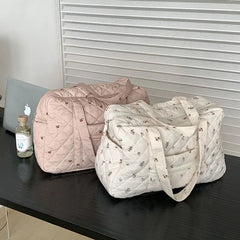 Cyflymder Portable Duffle Luggage Travel Bag Cherry Quilted Cotton Mommy Handbag Large Capacity Shoulder Bags For Women