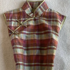 Cyflymder Vintage T-shirt Y2k 2000s Woman Clothes Slim Chic Crop Top Streetwear Plaid Cheongsam Tank Top Harajuku Punk Basics Summer Tees