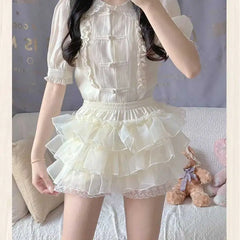 Cyflymder Japanese Sweet Lolita Lace Shorts, Ruffle Cake Safety Shorts, Harajuku Kawaii Shorts, Pumpkin Pants, Cute JK Bloomers, Y2k