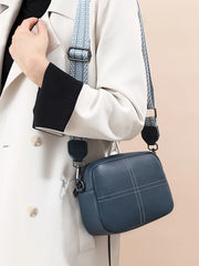 Cyflymder Small Genuine Leather Camera Crossbody Bags for Women Zip Cross Body Purses Trendy Design Handbag with Wide Strap