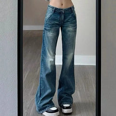 Cyflymder Vintage Straight-Leg Jeans Women 2025 New Y2K Low Waist Pocket Loose Denim Pants Woman Korean Fashion Slimming Wide Leg Trousers