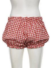 Cyflymder Holiday Sweet Bow Plaid Shorts Preppy Style Casual Loose Low-Waisted Shorts Women 2025 Summer Fashion Streetwear Ladies