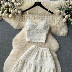 Cyflymder Summer Lace Patchwork Beach Two Pieces Sets Women Sexy Camisole+A Line Long Skirt Fashion Elastic Bohemian Suits