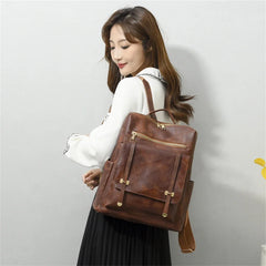 Cyflymder Vintage Women's Bag Large Capacity Leather Daily Commute Travel Women's Backpack Shopping Fashion Designer School Bags Travel