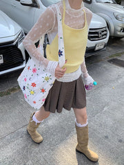 Cyflymder Ins Style Flower Embroidery Large Capacity Tote Bag Commuting Versatile One Shoulder Hand-held Canvas Bags