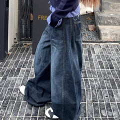 Cyflymder Vintage Harajuku Women Jeans Washed Letter Embroidery Baggy Wide Leg Scimitar Denim Pants Streetwear
