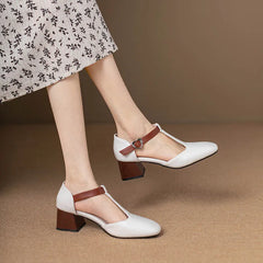 Cyflymder New Spring Women Shoes T-Belt 5cm Chunky Heels Side Empty Sandals Women Office Ladies Working Shoes zapatillas de mujer WSH5271