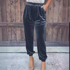 Cyflymder Elastic Waist Straight Leg Pants Women's Casual Trousers Polyester Fiber l Waist Patchwork Mid-aged Women's Pants