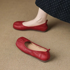 Cyflymder Summer New Soft Leather Fake Split Toe Pig Hoof Shoes for Women, Flat Bottom Shallow Mouth Single Shoes, Ballet Dance Shoes