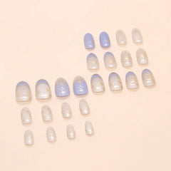 Cyflymder 24pcs Romantic Y2k Star Press On Nails Gradient Blue French Style Gold Moon Designs Fake Nail Sweet Almond False Nails For Women