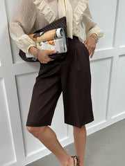 Cyflymder Women Vintage Shorts Summer Casual Loose Belt Splice High Waist Short Pants Street Fashion Office Commute Trousers