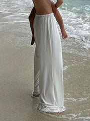 Cyflymder White Women's Casual Loose Straight Leg Sweatpants Full Length Homewear Pants with Shirring Basic All-Match Trousers