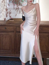 Cyflymder New Satin Strap Dress Female Split Party Cocktail Dress vestido corto blanco para boda civil robe maxi elegante