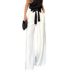 Cyflymder Faionable High Waist Loose Casual Straight Leg Pants Women's Lace up Polyester Fiber Ladies' Premium Quali Trousers