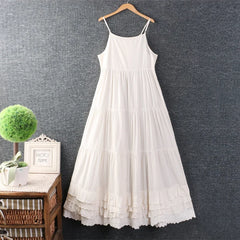 Cyflymder Summer Japan Style Mori Girl Sweet Hollow Out Embroidery White Dress Women Spaghetti Strap Robe White Black Midi Cotton Dresses