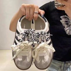 Cyflymder New Women's Casual Fashion Breathable loafers Walking Lace Flat Shoes Women's Gym Vulcanized Shoes